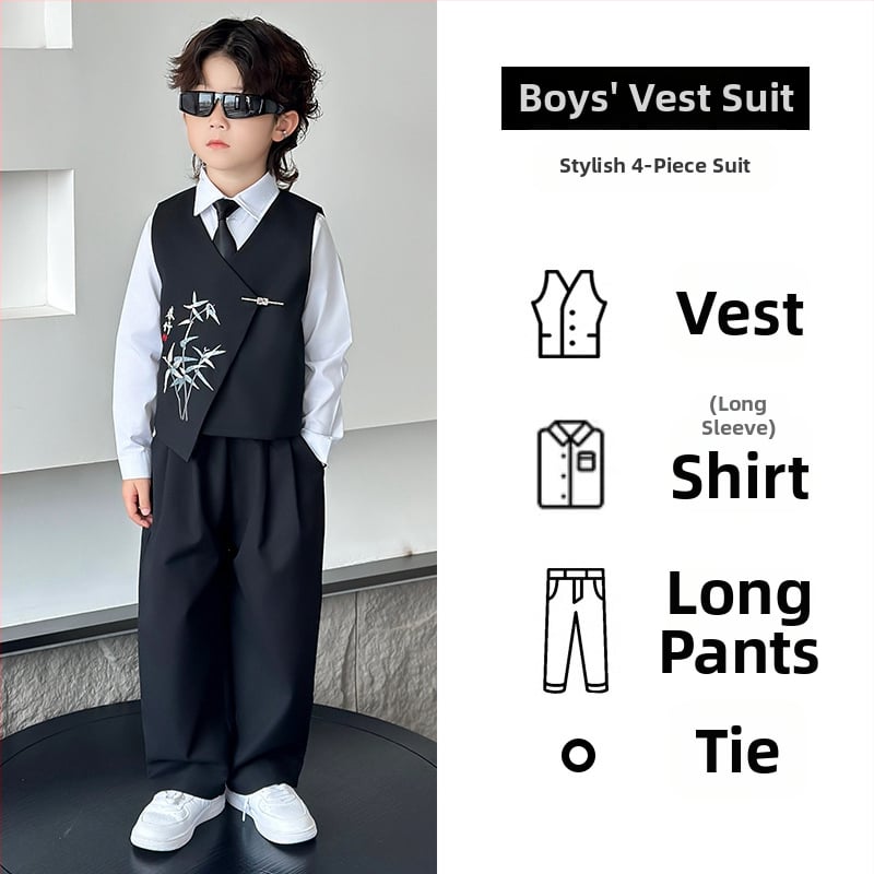 Детски костюм в китайски стил за момчета, двуреден сако, полиестер, за пиано изпълнения, пролет-есен, възраст 3–8 години