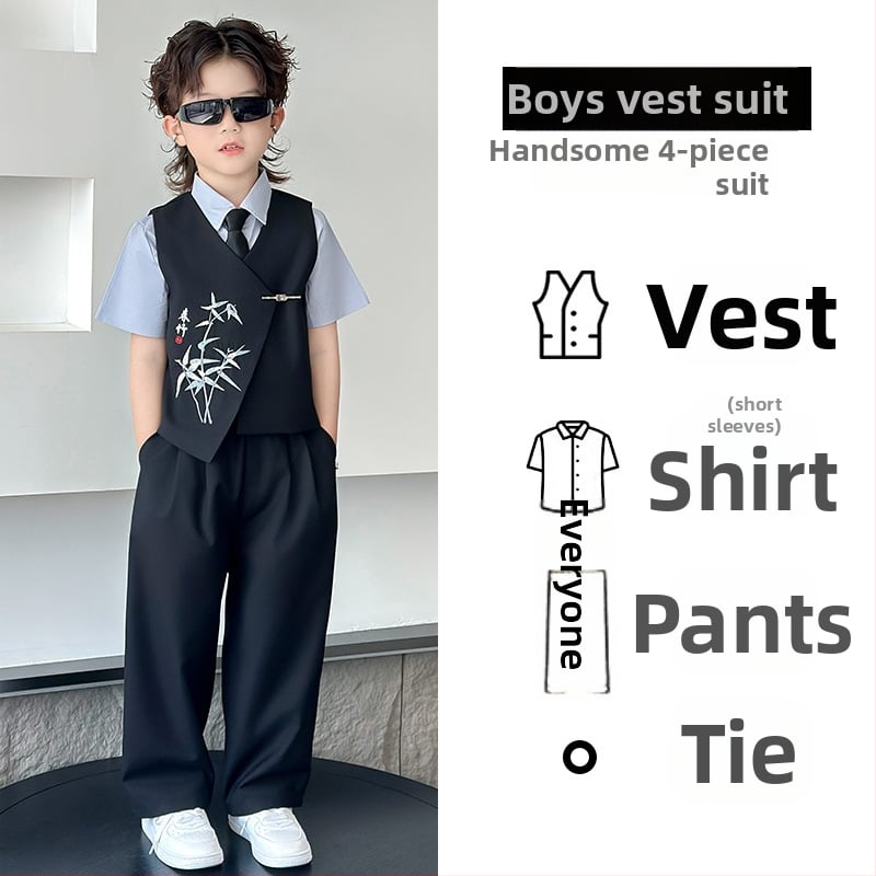 Детски костюм в китайски стил за момчета, двуреден сако, полиестер, за пиано изпълнения, пролет-есен, възраст 3–8 години