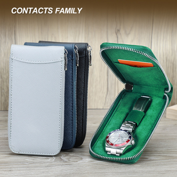 Odinis dėklas laikrodžiams su cross-grain viršutine jautienos oda, skirtas vienam mechaniniam laikrodžiui, nešiojamas kelioninės dėžutė