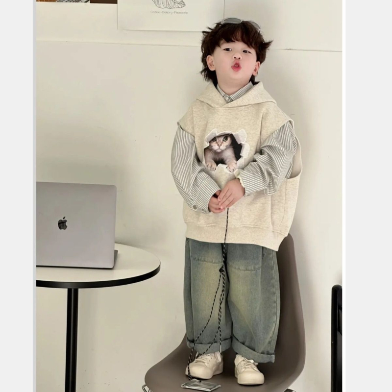 Korejas stilā trīsdaļīgs komplekts zēniem, no 0–12 mēnešiem, rudens 2025, garas piedurknes