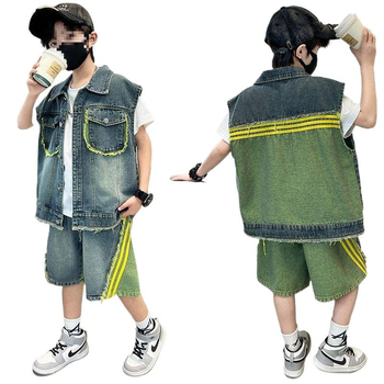 Zēnu vasaras kostīms, divu daļu komplekts, krekls ar īsām piedurknēm, casual stils