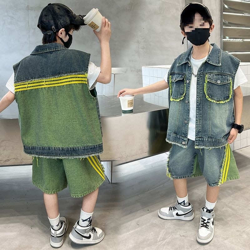 Zēnu vasaras kostīms, divu daļu komplekts, krekls ar īsām piedurknēm, casual stils