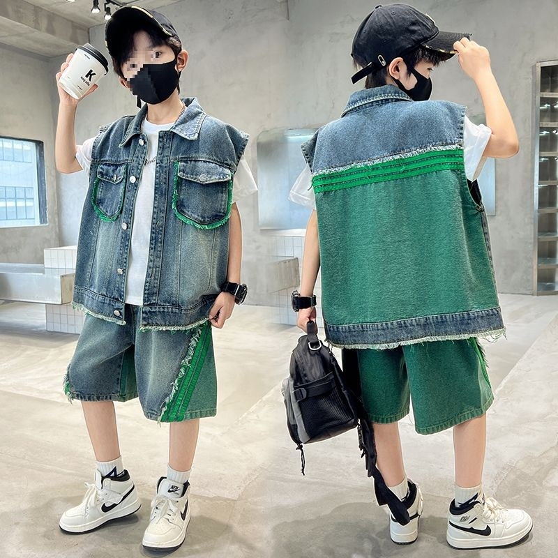 Zēnu vasaras kostīms, divu daļu komplekts, krekls ar īsām piedurknēm, casual stils