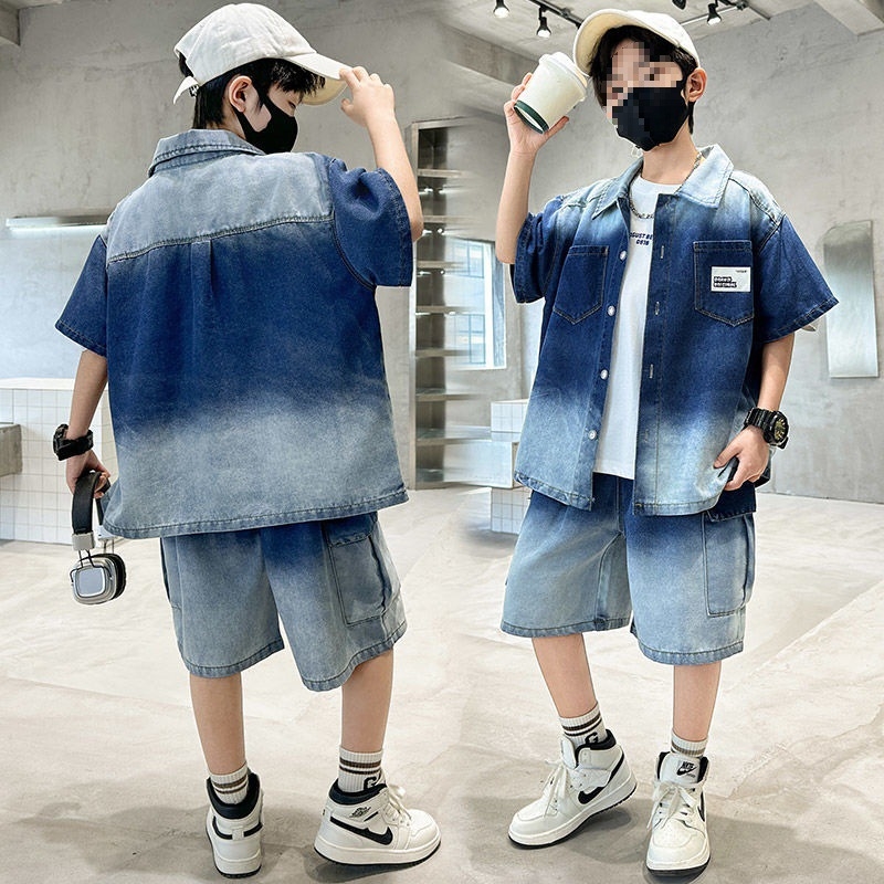 Zēnu vasaras kostīms, divu daļu komplekts, krekls ar īsām piedurknēm, casual stils