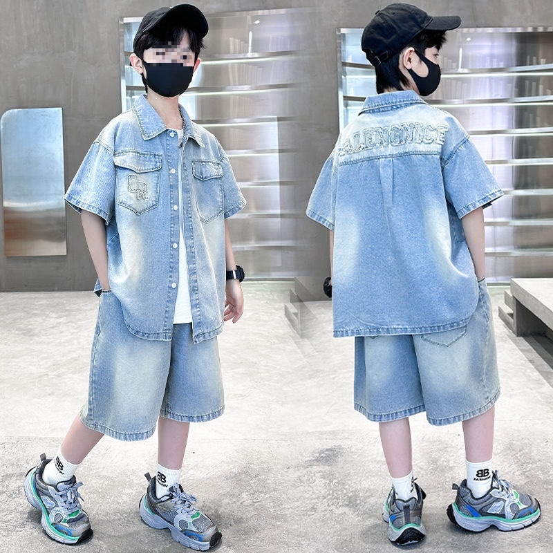 Zēnu vasaras kostīms, divu daļu komplekts, krekls ar īsām piedurknēm, casual stils