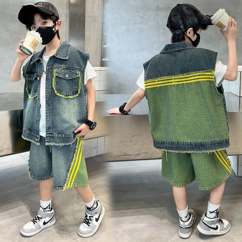 Zēnu vasaras kostīms, divu daļu komplekts, krekls ar īsām piedurknēm, casual stils