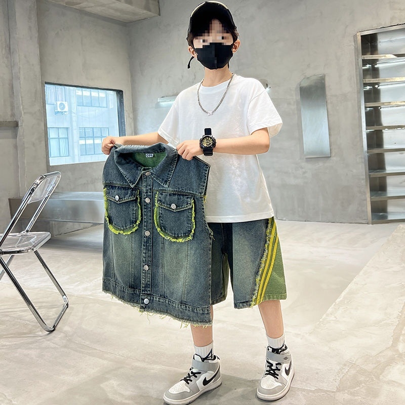 Zēnu vasaras kostīms, divu daļu komplekts, krekls ar īsām piedurknēm, casual stils