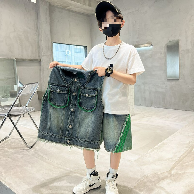 Zēnu vasaras kostīms, divu daļu komplekts, krekls ar īsām piedurknēm, casual stils