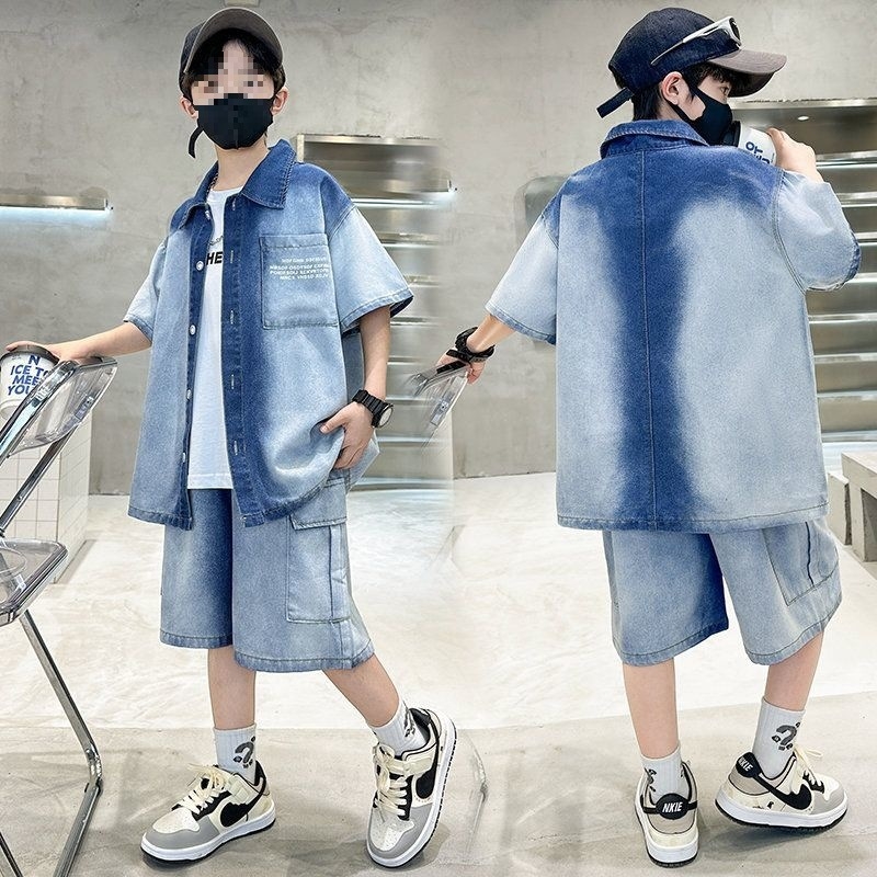 Zēnu vasaras kostīms, divu daļu komplekts, krekls ar īsām piedurknēm, casual stils