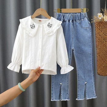 Meitenēm paredzēts korejiska stila kordūrija divdaļīgs kostīms ar garām piedurknēm un biksēm, akrila maisījums (80-90%), 2025. gada pavasaris