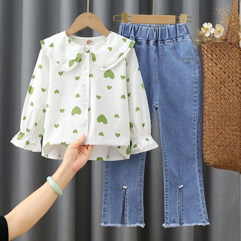 Meitenēm paredzēts korejiska stila kordūrija divdaļīgs kostīms ar garām piedurknēm un biksēm, akrila maisījums (80-90%), 2025. gada pavasaris