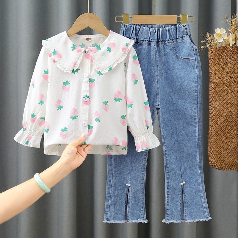 Meitenēm paredzēts korejiska stila kordūrija divdaļīgs kostīms ar garām piedurknēm un biksēm, akrila maisījums (80-90%), 2025. gada pavasaris