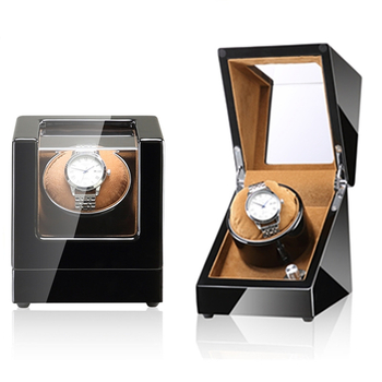 Automatinis laikrodžių vyniojimo dėklas su saugykla ir ekspozicija; masyvus medinis korpusas; PU odos vidus; flanelė; pianino danga; akrilinis stiklas; rankų poliravimas