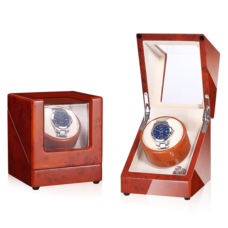 Automatinis laikrodžių vyniojimo dėklas su saugykla ir ekspozicija; masyvus medinis korpusas; PU odos vidus; flanelė; pianino danga; akrilinis stiklas; rankų poliravimas