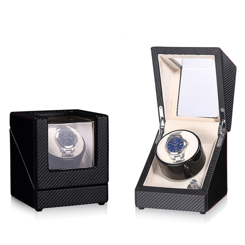 Automatinis laikrodžių vyniojimo dėklas su saugykla ir ekspozicija; masyvus medinis korpusas; PU odos vidus; flanelė; pianino danga; akrilinis stiklas; rankų poliravimas
