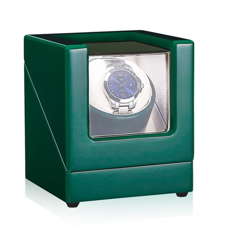 Automatinis laikrodžių vyniojimo dėklas su saugykla ir ekspozicija; masyvus medinis korpusas; PU odos vidus; flanelė; pianino danga; akrilinis stiklas; rankų poliravimas