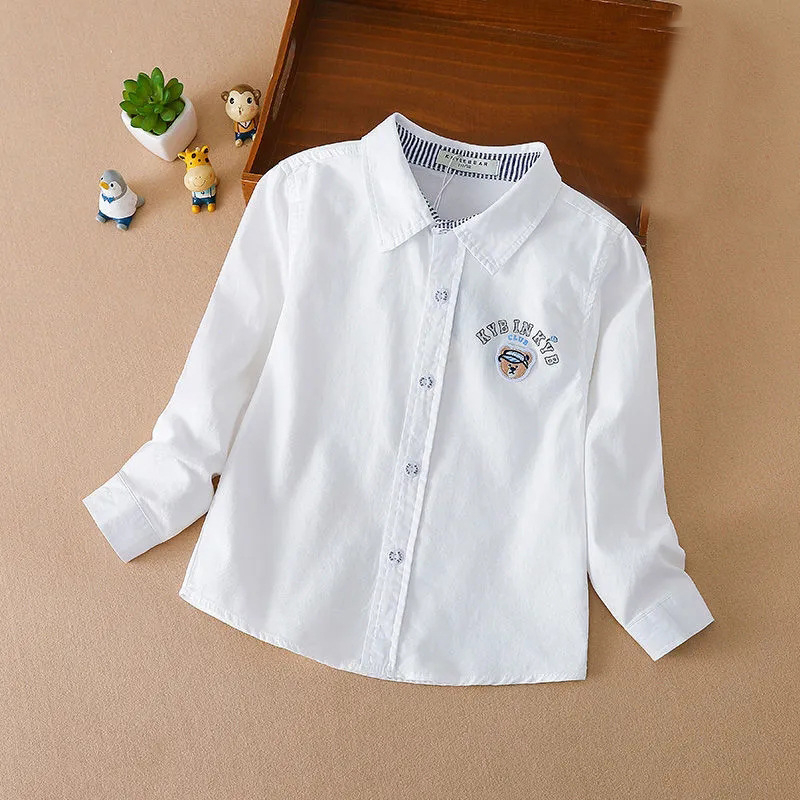 Bērnu kokvilnas garām piedurknēm krekls ar reveres apkakli; 80% kokvilna; raksti: vienkrāsains, karikatūras, burti; piemērots visiem sezonām.