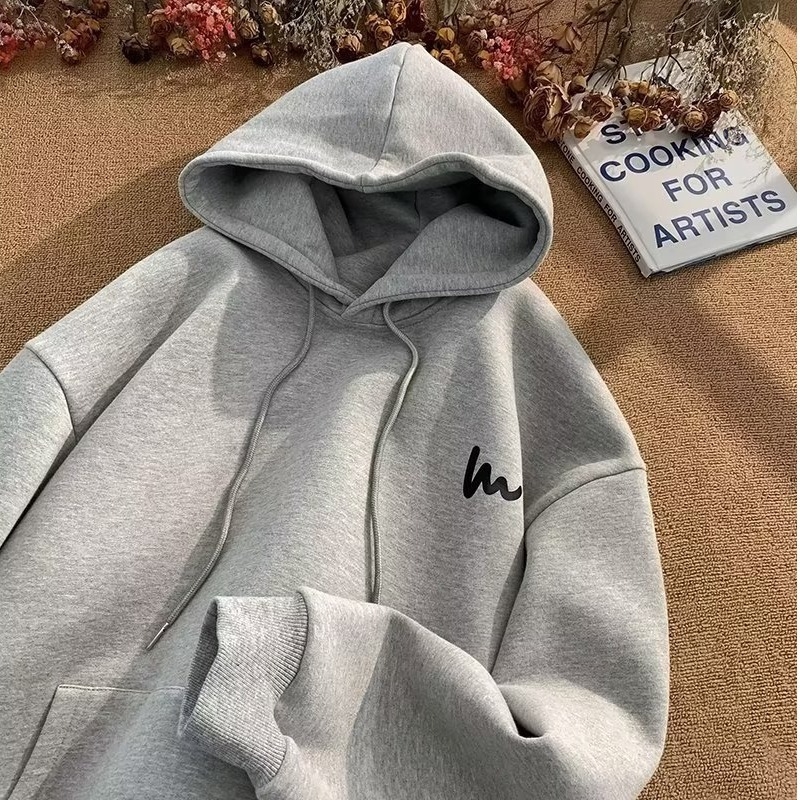 Υπερμεγέθη unisex hoodie με κουκούλα – κορεατικού στυλ εκτύπωση και λεπτομέρεια τσέπης, λεπτή μίξη πολυεστέρα-βαμβάκι, κατάλληλο για άνοιξη και φθινόπωρο