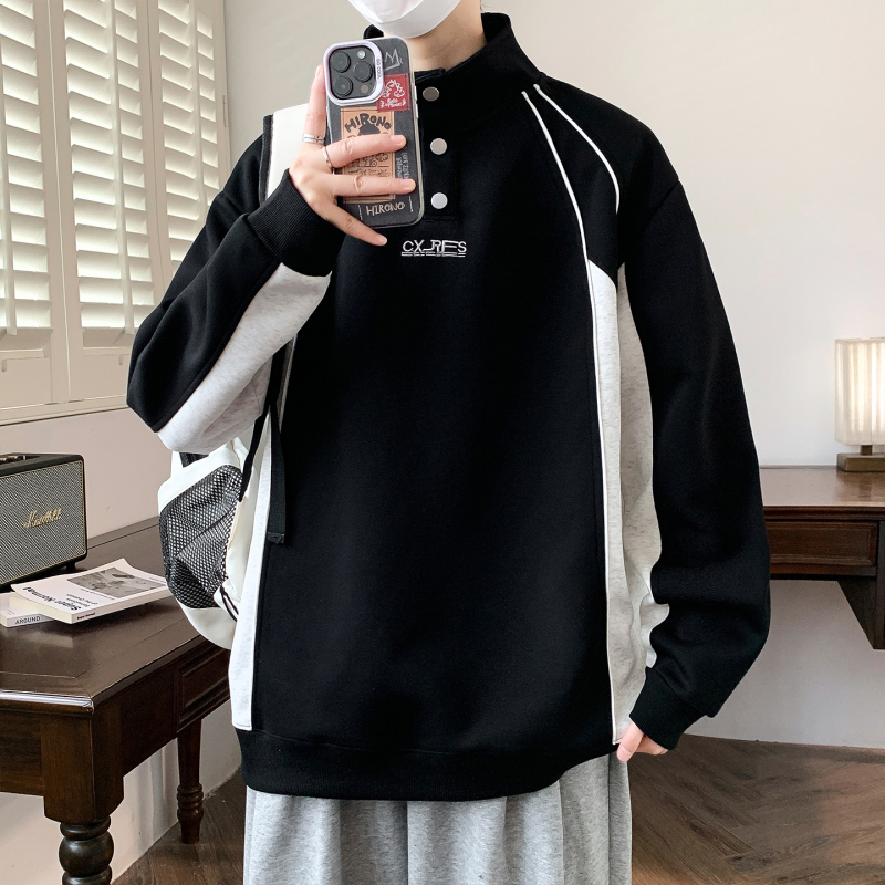 Hooded sweatshirt s uspravnim ovratnikom za dječake i tinejdžere, dugi rukavi, širok kroj, proljetno-jesenska sezona