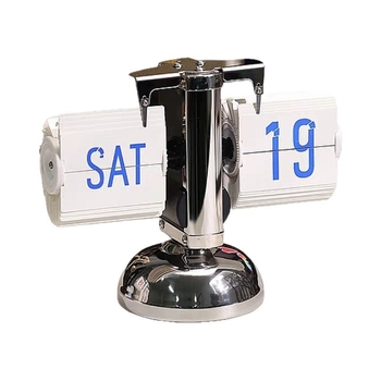 Stolni sat s dvostrukim flip mehanizmom, vanjsko napajanje, metalno kućište, plastičan brojčanik — moderni minimalistički stil