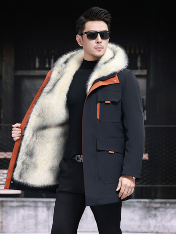 Mētelis ar noņemamu norku kažokādas odere, bieza ziemas jaka ar rāvējslēdzēju, brīvs piegriezums