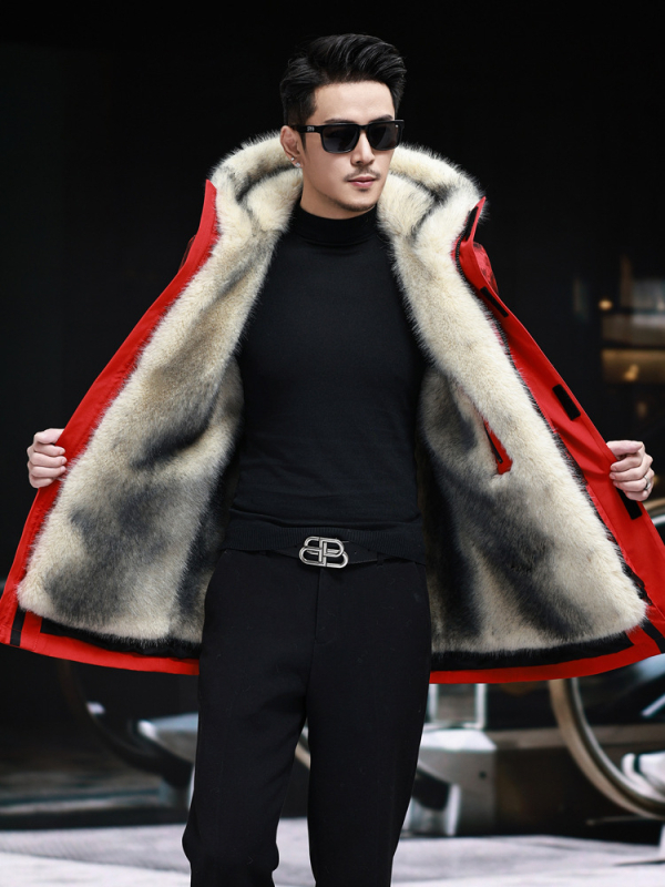 Mētelis ar noņemamu norku kažokādas odere, bieza ziemas jaka ar rāvējslēdzēju, brīvs piegriezums