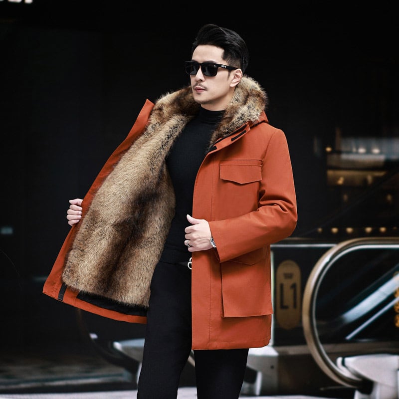 Mētelis ar noņemamu norku kažokādas odere, bieza ziemas jaka ar rāvējslēdzēju, brīvs piegriezums