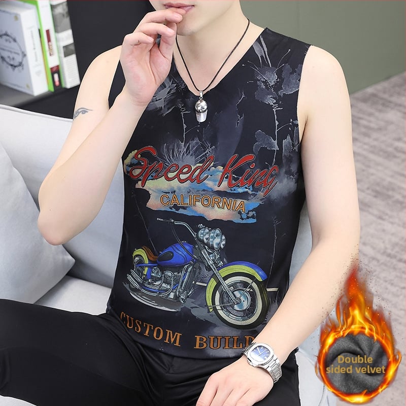 Vīriešu ziemas reversīvā samta termo veste ar džakarda rakstu, V kaklu, bez piedurknēm, bieza poliestera šķiedra