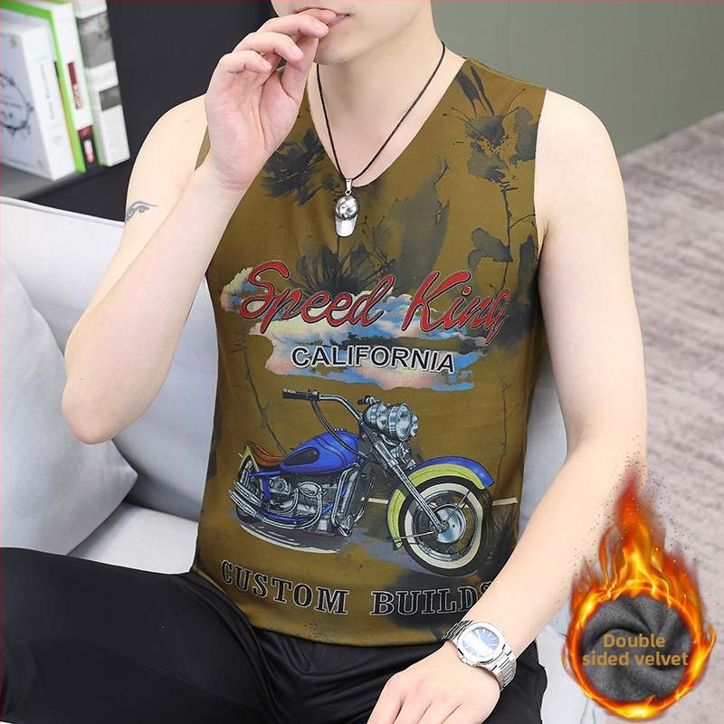 Vīriešu ziemas reversīvā samta termo veste ar džakarda rakstu, V kaklu, bez piedurknēm, bieza poliestera šķiedra