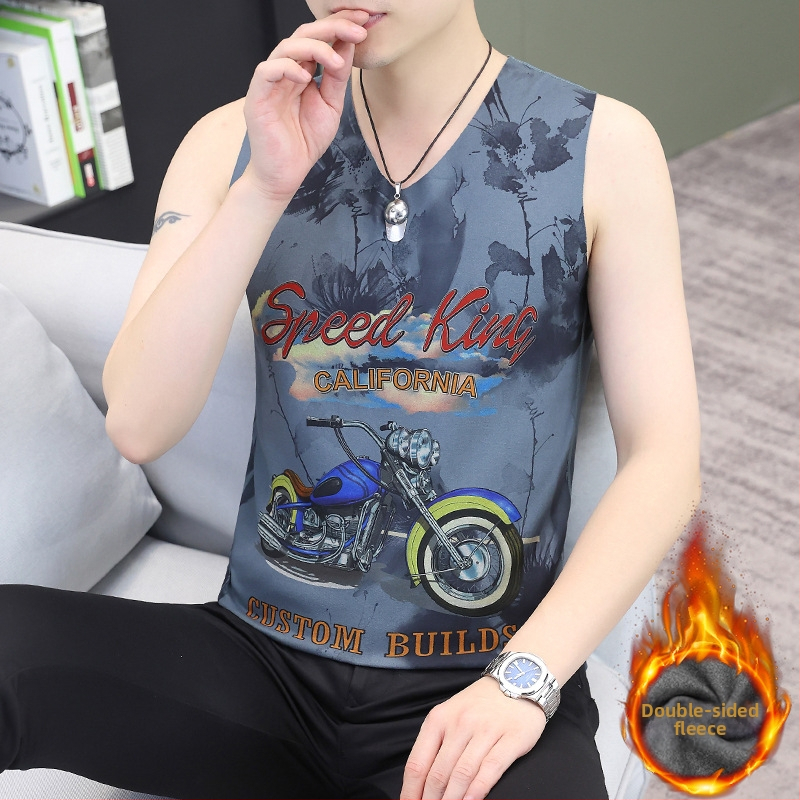 Vīriešu ziemas reversīvā samta termo veste ar džakarda rakstu, V kaklu, bez piedurknēm, bieza poliestera šķiedra