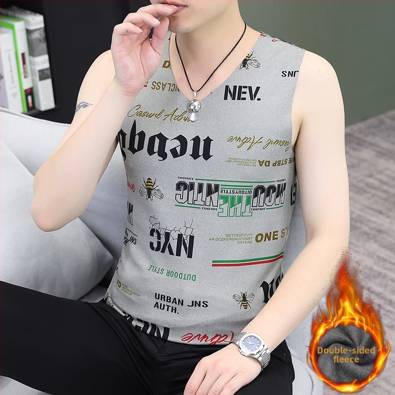 Vīriešu ziemas reversīvā samta termo veste ar džakarda rakstu, V kaklu, bez piedurknēm, bieza poliestera šķiedra