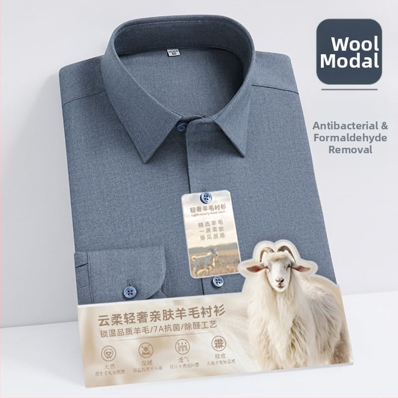 Auduma no vilnas un modal, antibaktērija un aldehīdu noņemšana, garas piedurknes, kvadrātveida apkakle, bez gludināšanas.