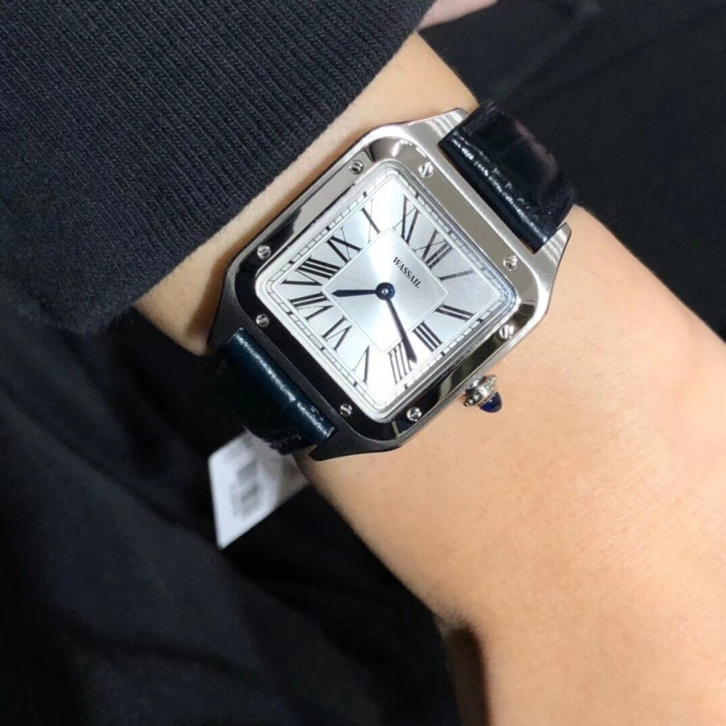 Ženski ručni sat s pravokutnim brojčanikom i kožnim remenom, kvarcni mehanizam Swiss ETA, kućište od nehrđajućeg čelika, vodootpornost 30m