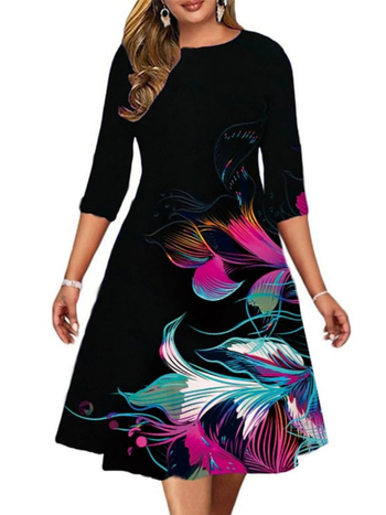 Poliesterska haljina A-linije s 3D uzorkom i digitalnim printom, kratkih rukava