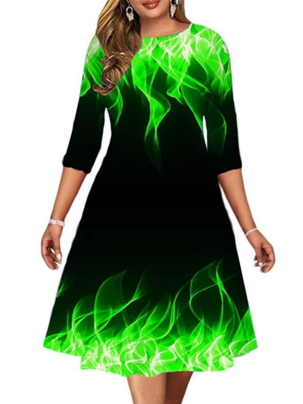 Poliesterska haljina A-linije s 3D uzorkom i digitalnim printom, kratkih rukava