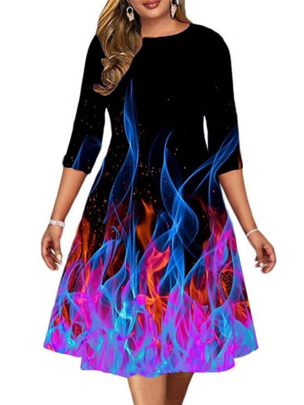 Poliesterska haljina A-linije s 3D uzorkom i digitalnim printom, kratkih rukava