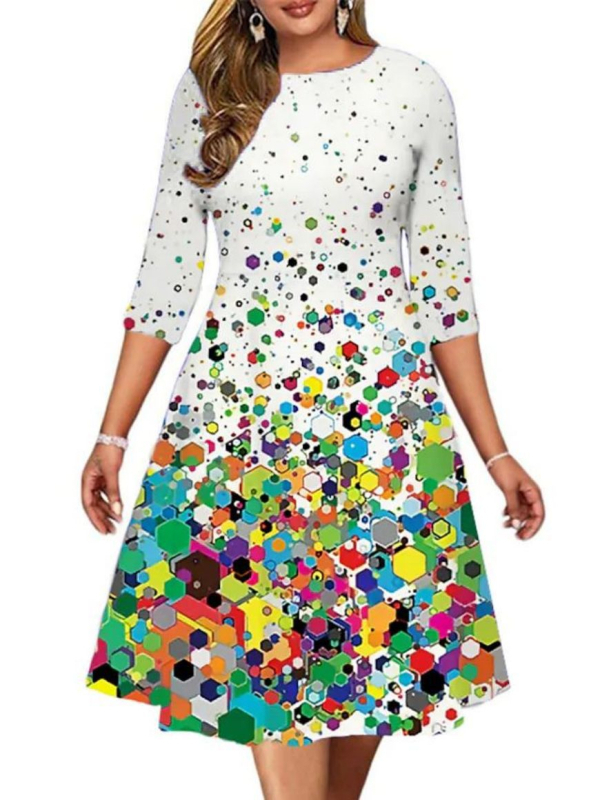 Poliesterska haljina A-linije s 3D uzorkom i digitalnim printom, kratkih rukava