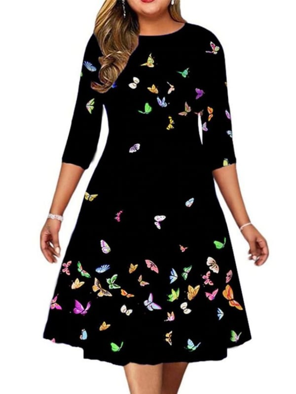 Poliesterska haljina A-linije s 3D uzorkom i digitalnim printom, kratkih rukava
