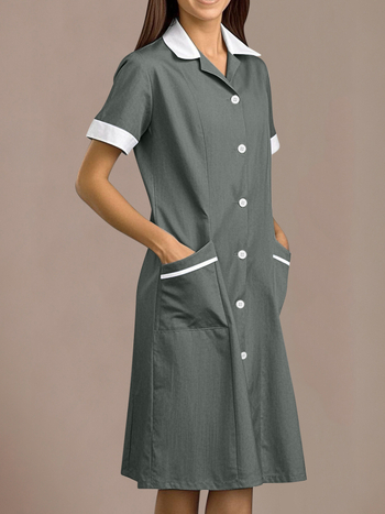 Ruha reverrel, poliészter–elasztán keverék, rövid ujjú, középméretű hossz, intellektuális stílus, nyár 2025