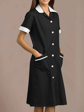Ruha reverrel, poliészter–elasztán keverék, rövid ujjú, középméretű hossz, intellektuális stílus, nyár 2025