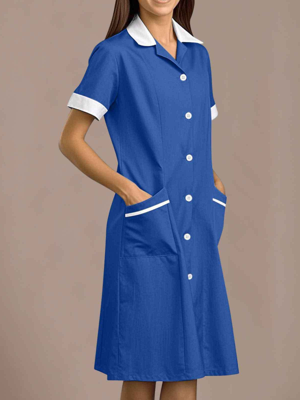 Ruha reverrel, poliészter–elasztán keverék, rövid ujjú, középméretű hossz, intellektuális stílus, nyár 2025