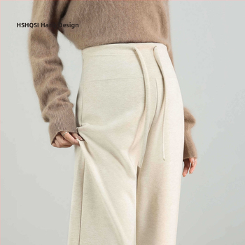 Grūtnieču bikses ar plašu kāju, brīvā piegriezuma, bieza vilnas-silkas maisījums, elpojošas