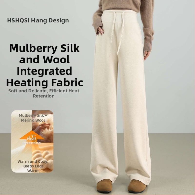 Grūtnieču bikses ar plašu kāju, brīvā piegriezuma, bieza vilnas-silkas maisījums, elpojošas