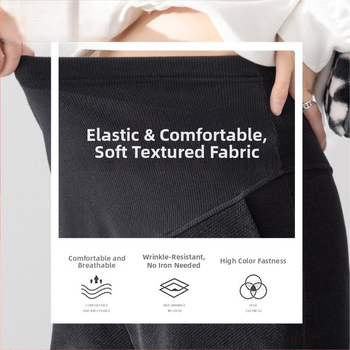 Grūtnieču bikses rudens–ziemas sezonai, Chenille audums, Spandex 90–95%, fleece oderes, vēderu atbalsts, plata piegriezums