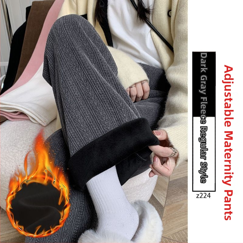 Grūtnieču bikses rudens–ziemas sezonai, Chenille audums, Spandex 90–95%, fleece oderes, vēderu atbalsts, plata piegriezums