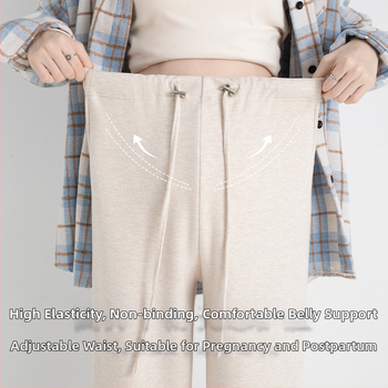 Grūtnieču bikses no imitētā kašmīra, brīvs piegriezums, vēdera atbalsts, iekšējais fleece oderējums, aukla