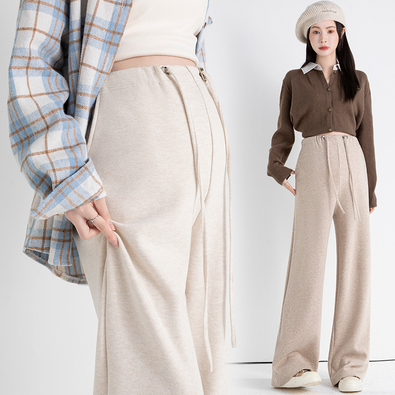 Grūtnieču bikses no imitētā kašmīra, brīvs piegriezums, vēdera atbalsts, iekšējais fleece oderējums, aukla