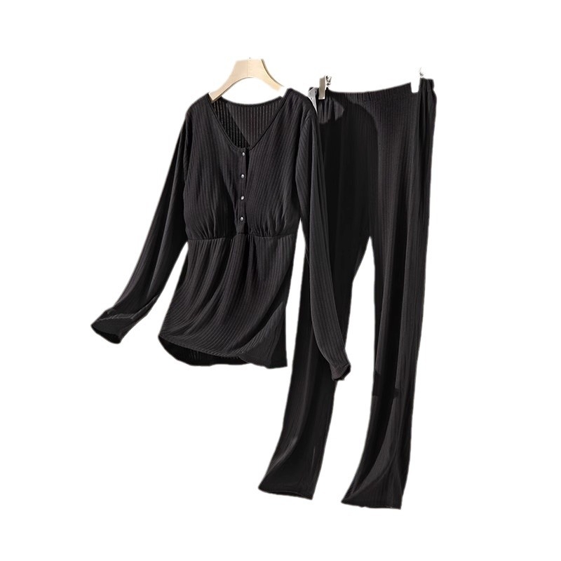 Emadele ja imetamiseks mõeldud modalist pijamakomplekt, triibuline muster, pikad varrukad, püksid, eesmine imetamisavause