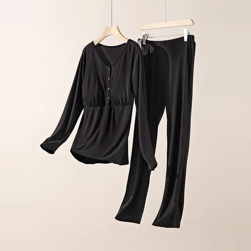 Emadele ja imetamiseks mõeldud modalist pijamakomplekt, triibuline muster, pikad varrukad, püksid, eesmine imetamisavause