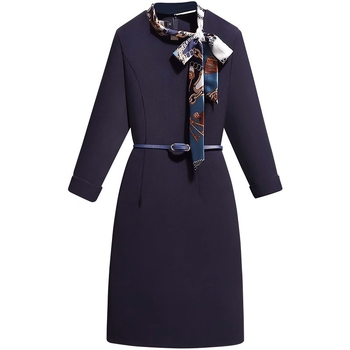 Recepciós professzionális ruha poliészterből, egyszínű, gallér-sálkialakítás, hosszú ujjú, magas derék, ceruza szabás, midi hossz, cipzárral, 2025 tavasz